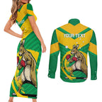 Personalised Australia Boxing Kangaroo Couples Matching Short Sleeve Bodycon Dress and Long Sleeve Button Shirt Aussie Pride National Color
