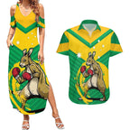 Personalised Australia Boxing Kangaroo Couples Matching Summer Maxi Dress and Hawaiian Shirt Aussie Pride National Color