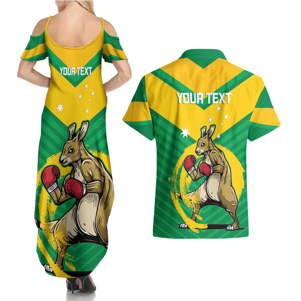 Personalised Australia Boxing Kangaroo Couples Matching Summer Maxi Dress and Hawaiian Shirt Aussie Pride National Color