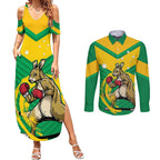 Personalised Australia Boxing Kangaroo Couples Matching Summer Maxi Dress and Long Sleeve Button Shirt Aussie Pride National Color
