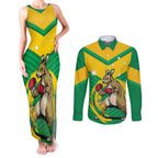 Personalised Australia Boxing Kangaroo Couples Matching Tank Maxi Dress and Long Sleeve Button Shirt Aussie Pride National Color