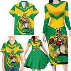 Personalised Australia Boxing Kangaroo Family Matching Long Sleeve Bodycon Dress and Hawaiian Shirt Aussie Pride National Color