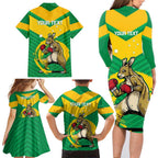 Personalised Australia Boxing Kangaroo Family Matching Long Sleeve Bodycon Dress and Hawaiian Shirt Aussie Pride National Color
