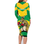 Personalised Australia Boxing Kangaroo Family Matching Long Sleeve Bodycon Dress and Hawaiian Shirt Aussie Pride National Color