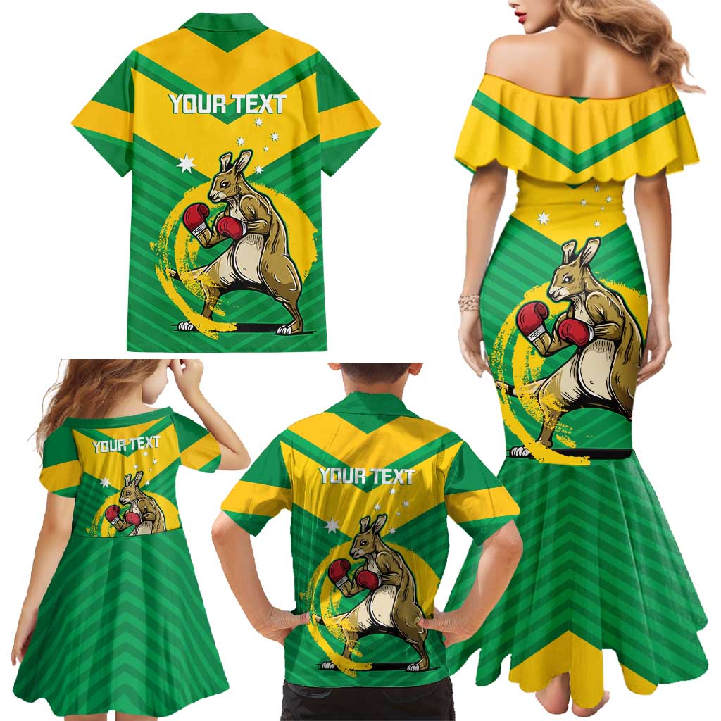 Personalised Australia Boxing Kangaroo Family Matching Mermaid Dress and Hawaiian Shirt Aussie Pride National Color