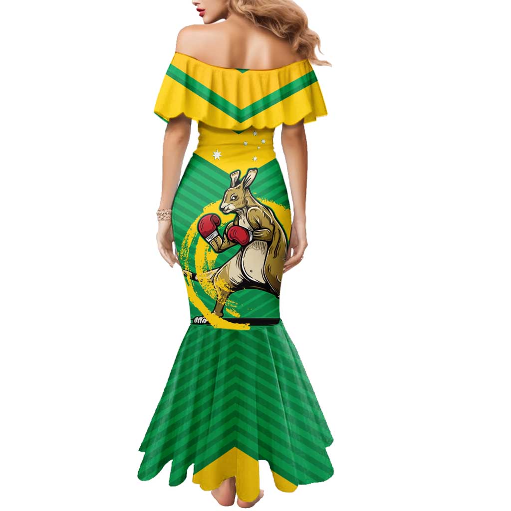 Personalised Australia Boxing Kangaroo Family Matching Mermaid Dress and Hawaiian Shirt Aussie Pride National Color
