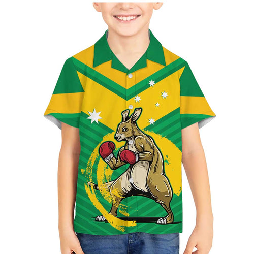Personalised Australia Boxing Kangaroo Family Matching Mermaid Dress and Hawaiian Shirt Aussie Pride National Color