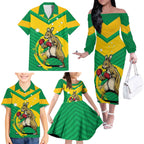 Personalised Australia Boxing Kangaroo Family Matching Off The Shoulder Long Sleeve Dress and Hawaiian Shirt Aussie Pride National Color