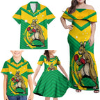 Personalised Australia Boxing Kangaroo Family Matching Off Shoulder Maxi Dress and Hawaiian Shirt Aussie Pride National Color