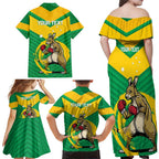 Personalised Australia Boxing Kangaroo Family Matching Off Shoulder Maxi Dress and Hawaiian Shirt Aussie Pride National Color