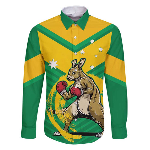 Personalised Australia Boxing Kangaroo Family Matching Off Shoulder Maxi Dress and Hawaiian Shirt Aussie Pride National Color