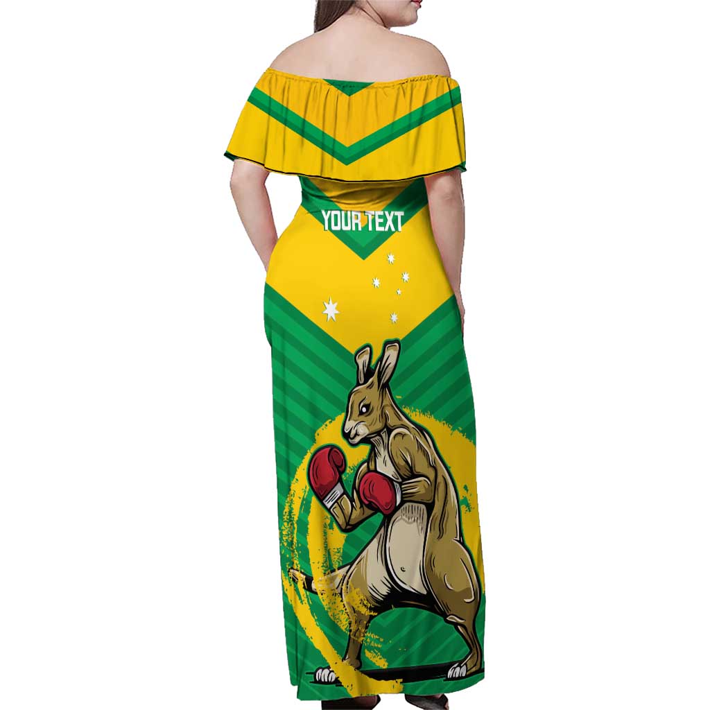 Personalised Australia Boxing Kangaroo Family Matching Off Shoulder Maxi Dress and Hawaiian Shirt Aussie Pride National Color