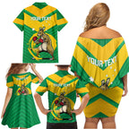 Personalised Australia Boxing Kangaroo Family Matching Off Shoulder Short Dress and Hawaiian Shirt Aussie Pride National Color