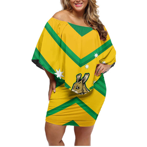 Personalised Australia Boxing Kangaroo Family Matching Off Shoulder Short Dress and Hawaiian Shirt Aussie Pride National Color