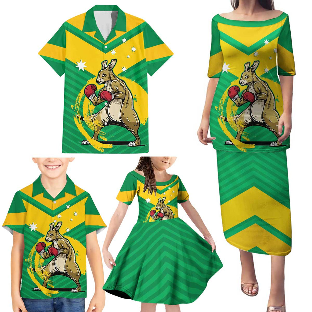 Personalised Australia Boxing Kangaroo Family Matching Puletasi and Hawaiian Shirt Aussie Pride National Color