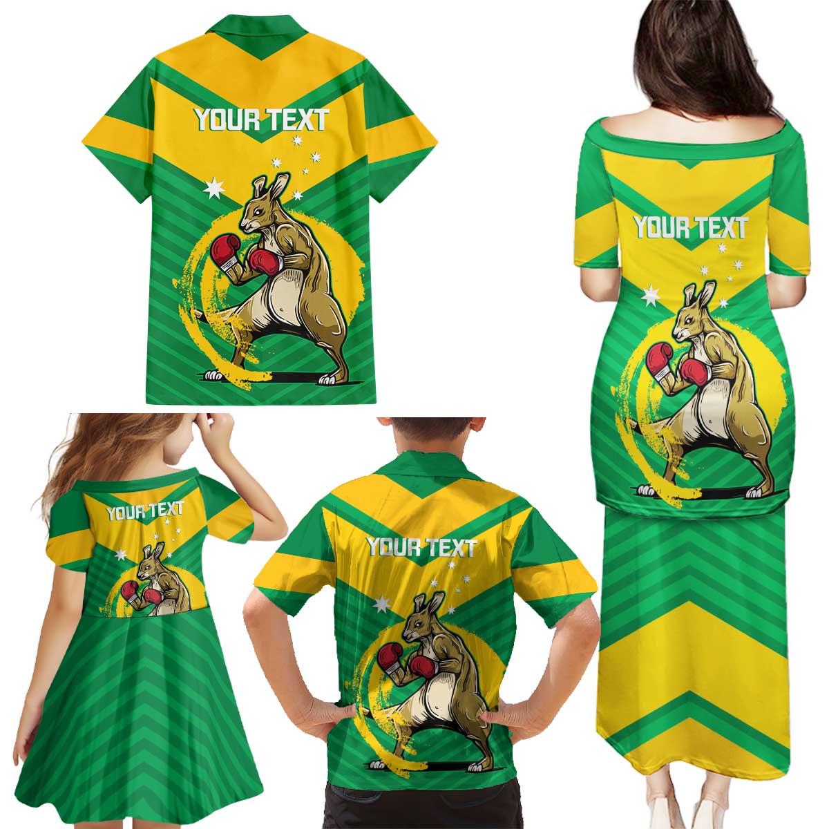 Personalised Australia Boxing Kangaroo Family Matching Puletasi and Hawaiian Shirt Aussie Pride National Color