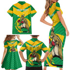 Personalised Australia Boxing Kangaroo Family Matching Short Sleeve Bodycon Dress and Hawaiian Shirt Aussie Pride National Color