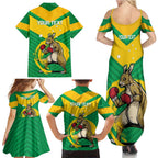Personalised Australia Boxing Kangaroo Family Matching Summer Maxi Dress and Hawaiian Shirt Aussie Pride National Color