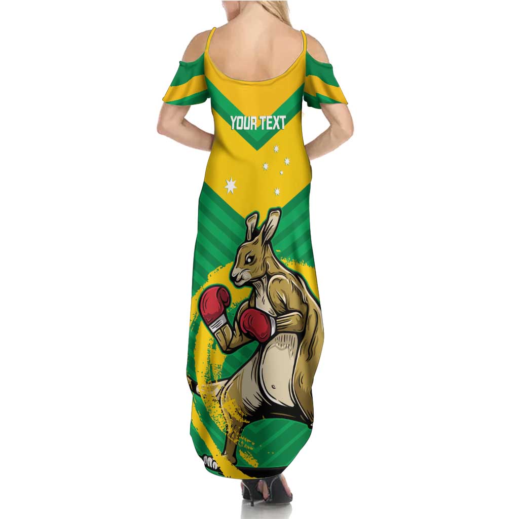 Personalised Australia Boxing Kangaroo Family Matching Summer Maxi Dress and Hawaiian Shirt Aussie Pride National Color