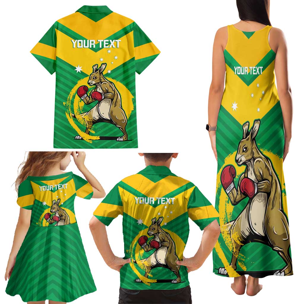 Personalised Australia Boxing Kangaroo Family Matching Tank Maxi Dress and Hawaiian Shirt Aussie Pride National Color