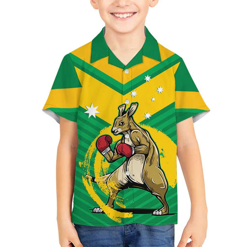 Personalised Australia Boxing Kangaroo Family Matching Tank Maxi Dress and Hawaiian Shirt Aussie Pride National Color