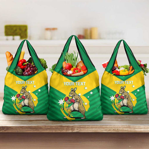 Personalised Australia Boxing Kangaroo Grocery Bag Aussie Pride National Color