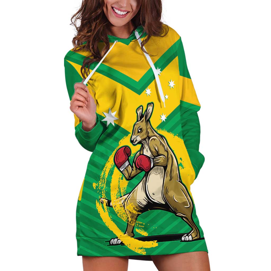 Personalised Australia Boxing Kangaroo Hoodie Dress Aussie Pride National Color