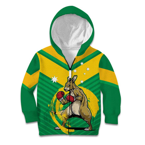Personalised Australia Boxing Kangaroo Kid Hoodie Aussie Pride National Color