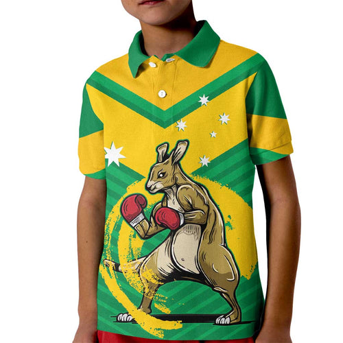 Personalised Australia Boxing Kangaroo Kid Polo Shirt Aussie Pride National Color