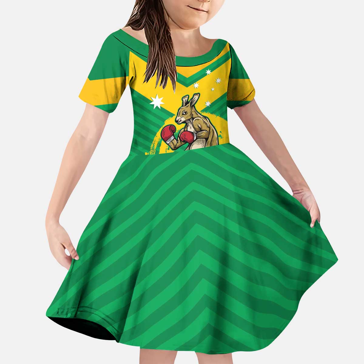 Personalised Australia Boxing Kangaroo Kid Short Sleeve Dress Aussie Pride National Color