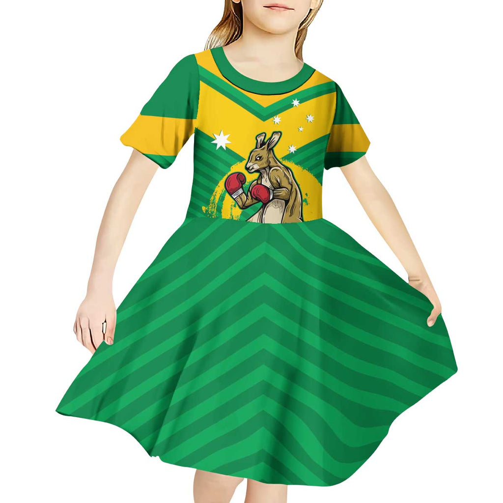 Personalised Australia Boxing Kangaroo Kid Short Sleeve Dress Aussie Pride National Color