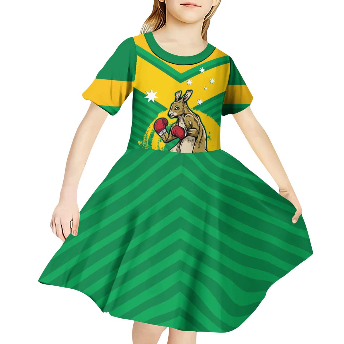 Personalised Australia Boxing Kangaroo Kid Short Sleeve Dress Aussie Pride National Color