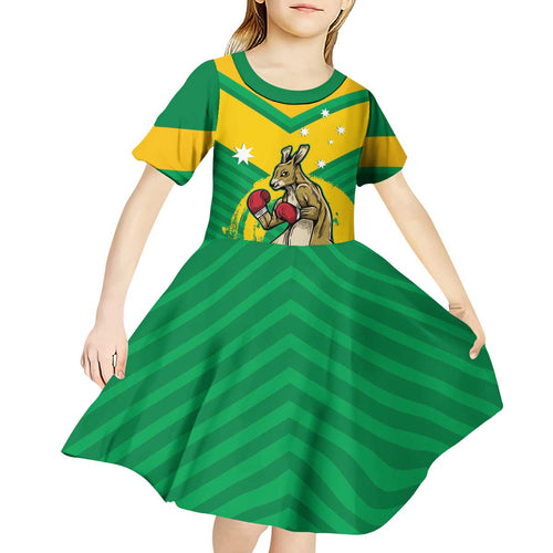Personalised Australia Boxing Kangaroo Kid Short Sleeve Dress Aussie Pride National Color