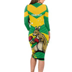 Personalised Australia Boxing Kangaroo Long Sleeve Bodycon Dress Aussie Pride National Color