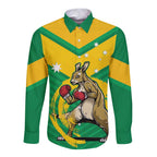 Personalised Australia Boxing Kangaroo Long Sleeve Button Shirt Aussie Pride National Color