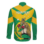 Personalised Australia Boxing Kangaroo Long Sleeve Button Shirt Aussie Pride National Color
