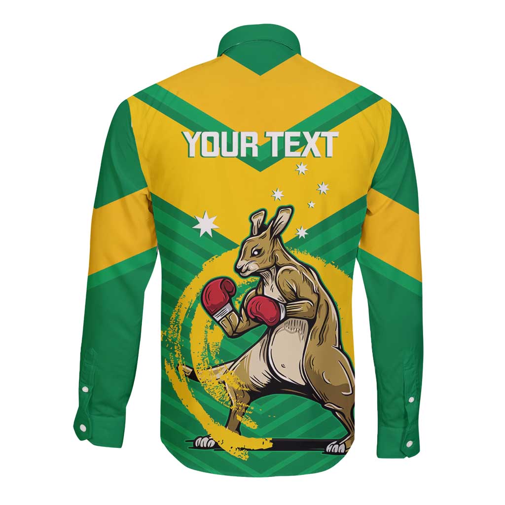 Personalised Australia Boxing Kangaroo Long Sleeve Button Shirt Aussie Pride National Color