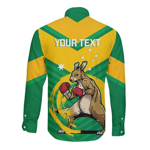 Personalised Australia Boxing Kangaroo Long Sleeve Button Shirt Aussie Pride National Color