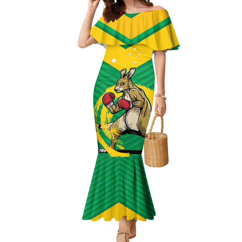 Personalised Australia Boxing Kangaroo Mermaid Dress Aussie Pride National Color