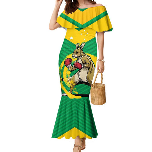 Personalised Australia Boxing Kangaroo Mermaid Dress Aussie Pride National Color