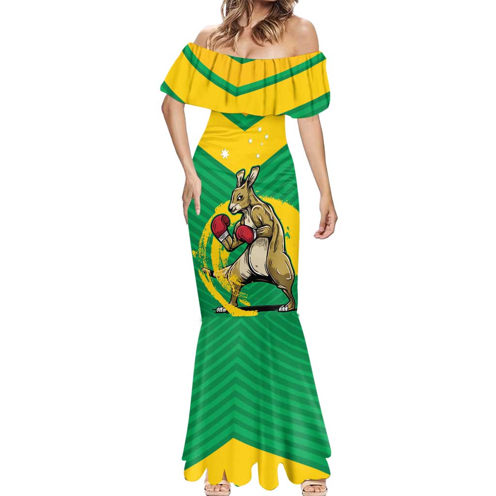 Personalised Australia Boxing Kangaroo Mermaid Dress Aussie Pride National Color