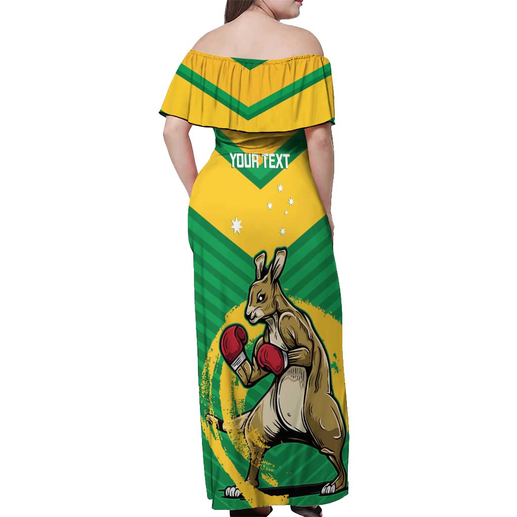 Personalised Australia Boxing Kangaroo Off Shoulder Maxi Dress Aussie Pride National Color