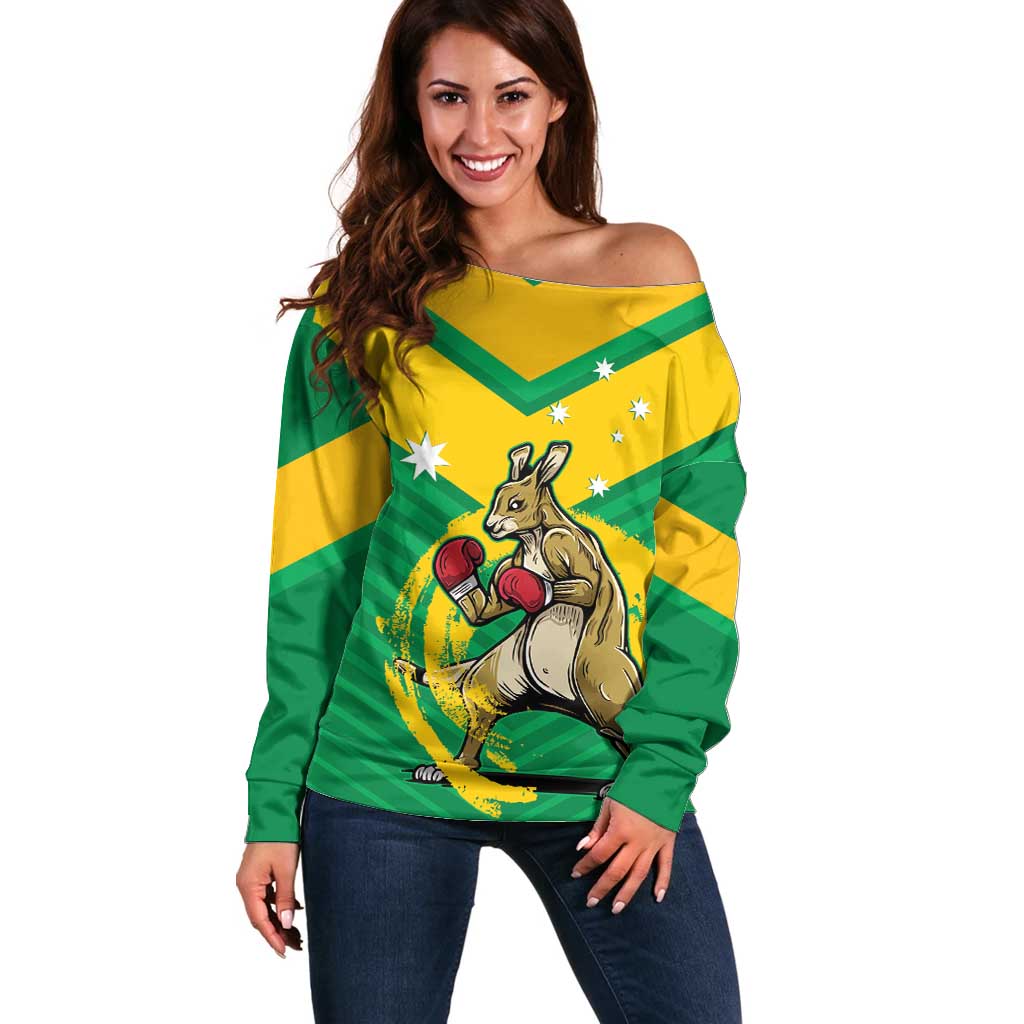 Personalised Australia Boxing Kangaroo Off Shoulder Sweater Aussie Pride National Color