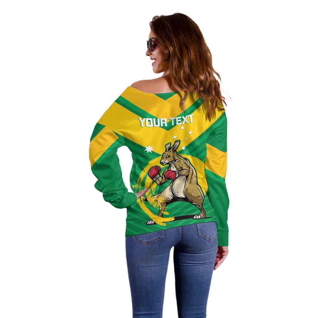 Personalised Australia Boxing Kangaroo Off Shoulder Sweater Aussie Pride National Color