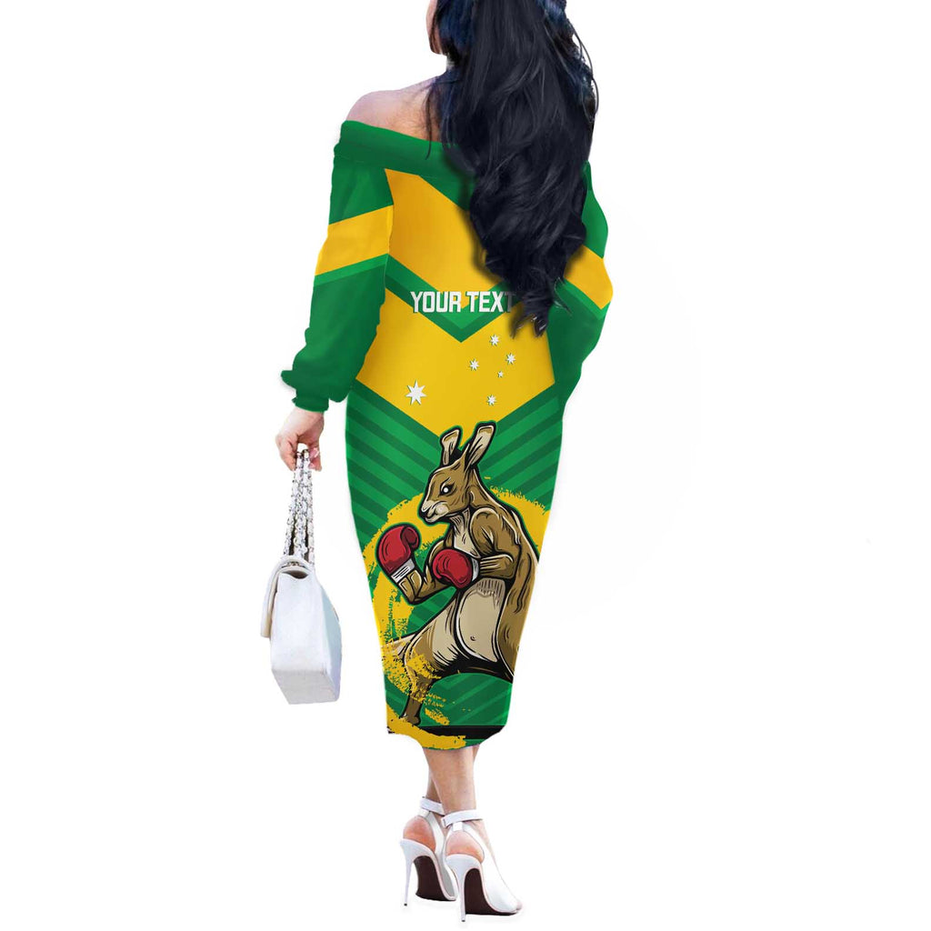 Personalised Australia Boxing Kangaroo Off The Shoulder Long Sleeve Dress Aussie Pride National Color