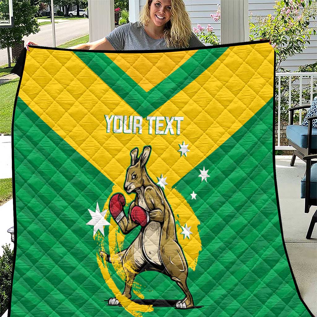 Personalised Australia Boxing Kangaroo Quilt Aussie Pride National Color
