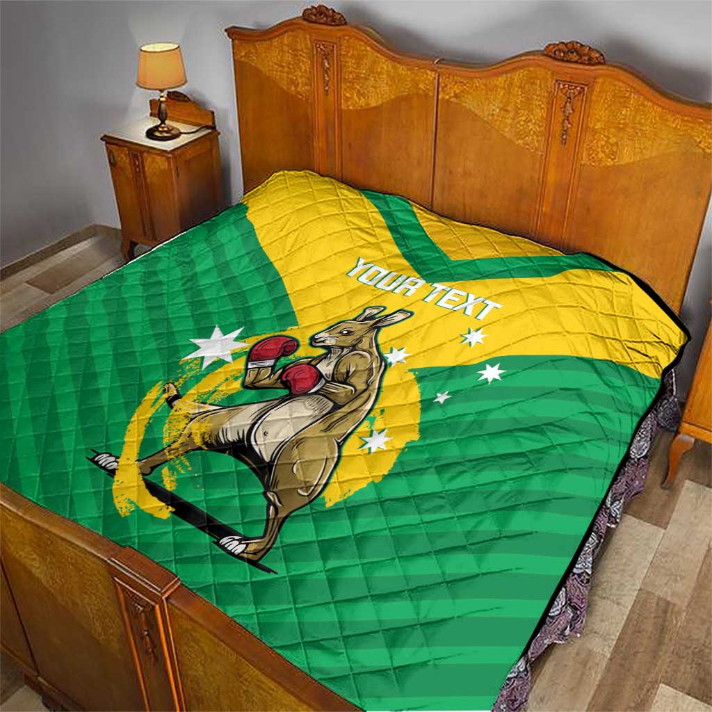 Personalised Australia Boxing Kangaroo Quilt Aussie Pride National Color