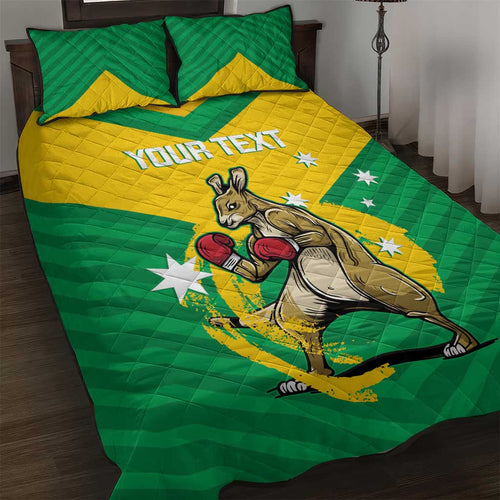 Personalised Australia Boxing Kangaroo Quilt Bed Set Aussie Pride National Color