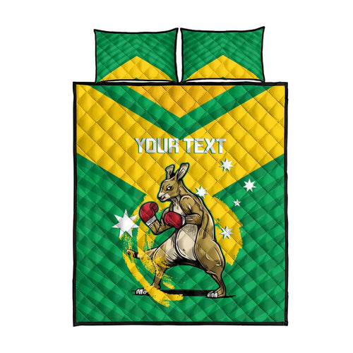 Personalised Australia Boxing Kangaroo Quilt Bed Set Aussie Pride National Color