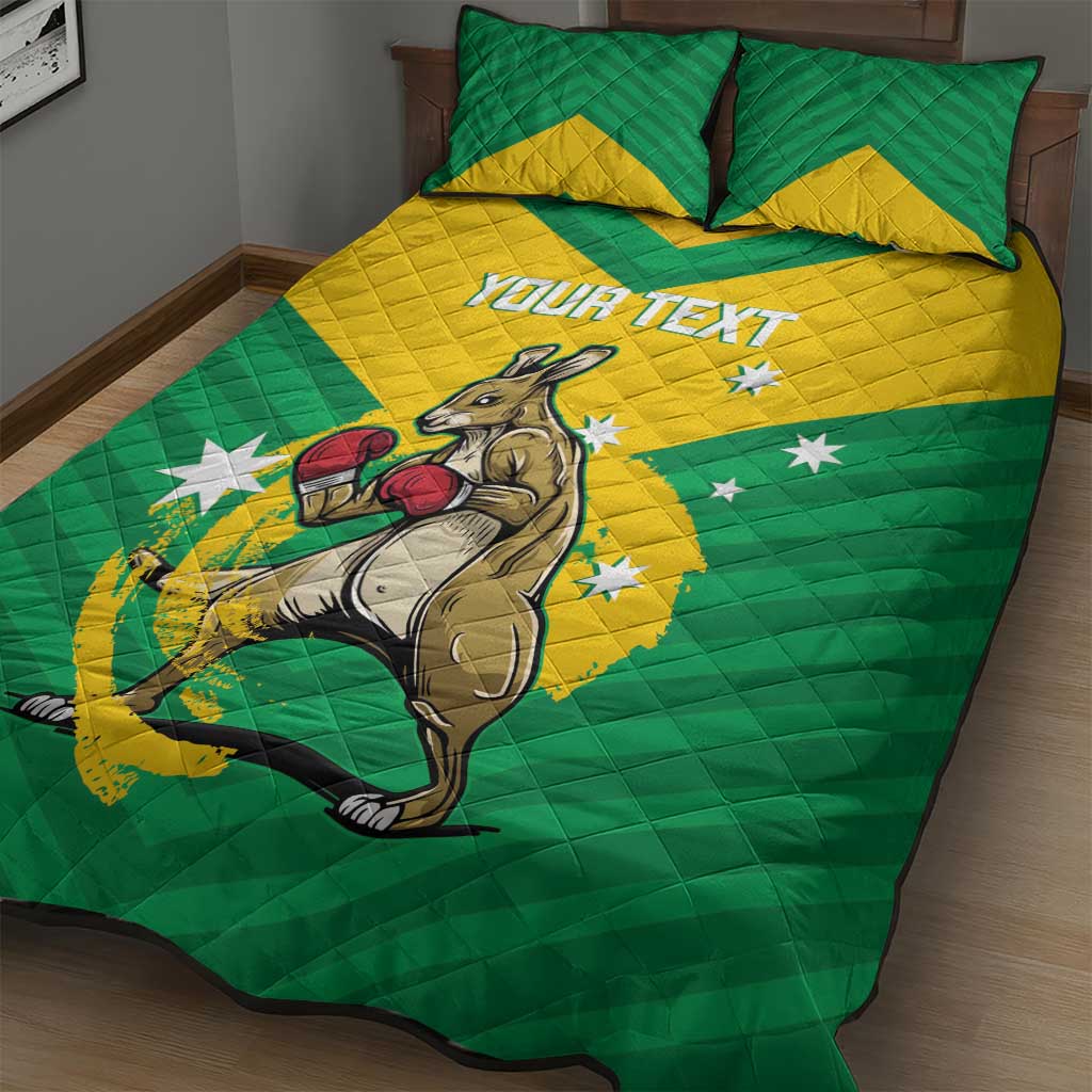 Personalised Australia Boxing Kangaroo Quilt Bed Set Aussie Pride National Color